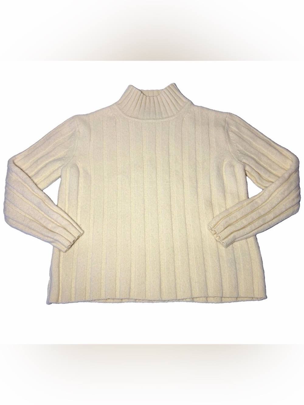 Banana Republic 100% Merino Wool Rib-Knit Pullover Sweater S Mock Neck Ivory